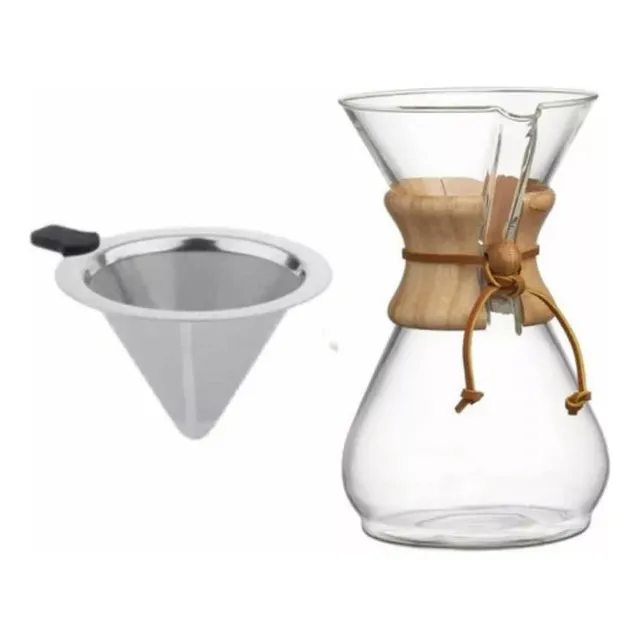 Cafetera Por Goteo 400 Ml Con Filtro Cuero Y Madera