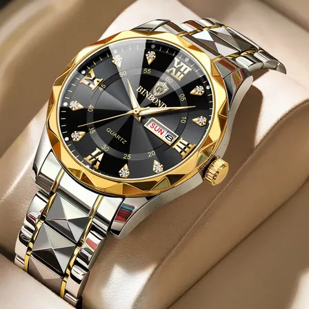 Relógios De Pulso Masculino Quartzo Original Luxo Negócios Prateado Preto