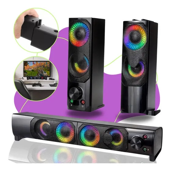 Caixa De Som Gamer Led Rgb Alto Falante Potente 12w 127v/220v Para Pc Computador Notebook Projetor Usb P2 Digital Informática