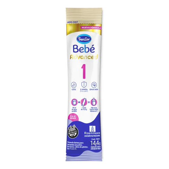 Sancor Bebe 1 Advanced Fórmula Infantil 14,4gr X60 Sticks Sabor Sin Sabor