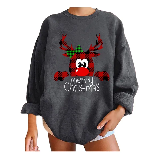 Sudadera Manga Larga Cuello Redondo Estampado Alce Para S M