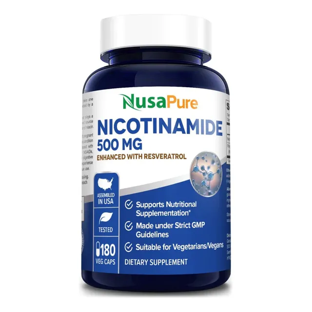 Nicotinamida + Trans Resveratrol Vitamina B3 500mg Capsulas