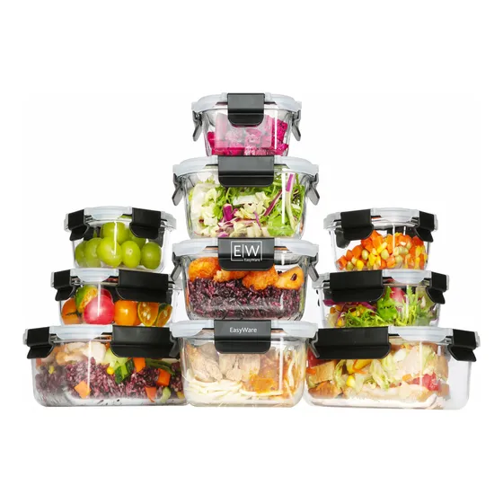 Easyware Premium Juego de 10 Contenedores Recipientes de Vidrio Para Alimentos Topers Hermeticos Libre de bpa