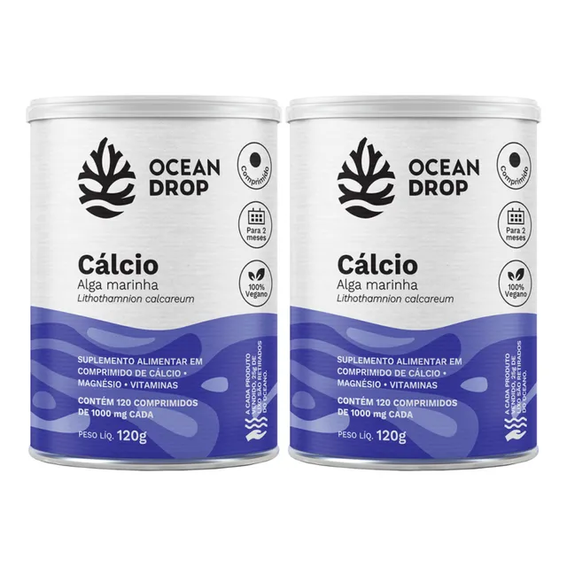 2x Cálcio De Algas Marinhas 1000mg Ocean Drop 120 Tabletes