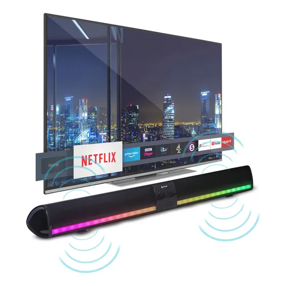 Soundbar Home Theater Caixa De Som Bluetooth Recarregável 5 Modos De Led Rgb Liga/desliga Entrada Auxiliar P2 3,5mm Usb Para Pendrive Cartão Sd Coaxial Rádio Fm Smart Tv Projetor Notebook Celular