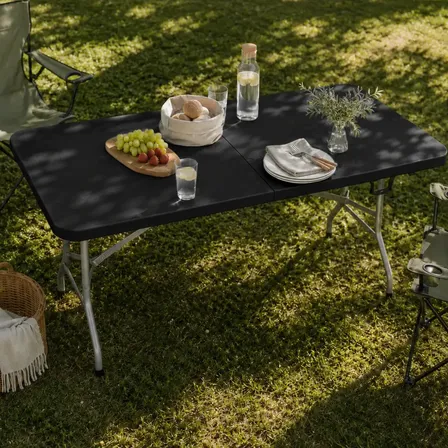 Mesa Plegable Picnic Negro 180  Exterior Camping Jardin Negro Vppfull