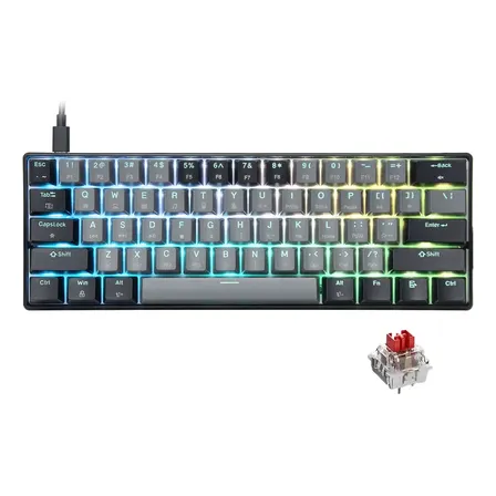 Teclado Mecânico Gamer 60% Com Hotswap Rgb E Switches Vermelhos Usb-c Layout Us