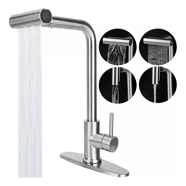 Banna 4 En 1 Llave Mezcladora Para Fregadero Llave De Agua Cocina , Cabezal Giratorio: 360 Grados, Función De Dispensación De Agua: Mezcla De Agua Fría Y Caliente, Acero Inoxidable, Plateado