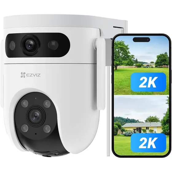 Cámara De Seguridad Exterior Ezviz H9c 2k 3mp Con Doble Lente, Unilamp, Visión Nocturna A Color, Seguimiento Inteligente Y Cobertura Panorámica 360° Ip66 | Cuotas sin interés