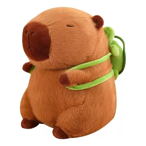 Juguete De Peluche Capibara Con Mochila Tortuga Pequeña 23cm Color Marrón claro