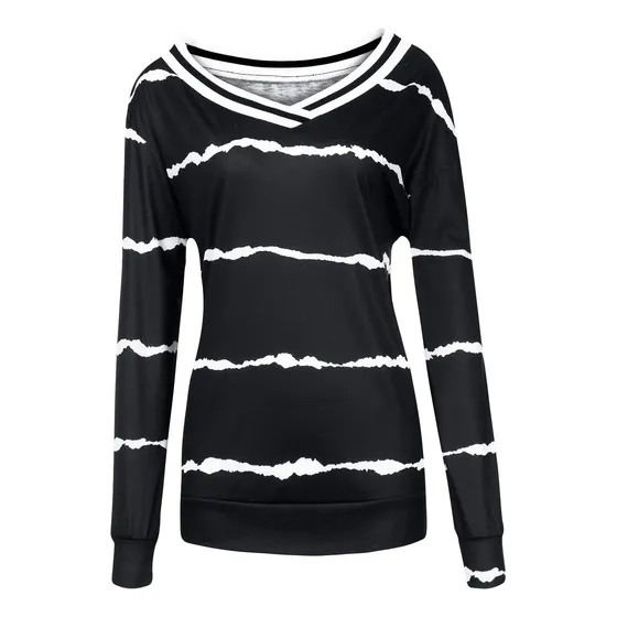 Camiseta Informal Larga Suelta Raya Manga Superior Estampado