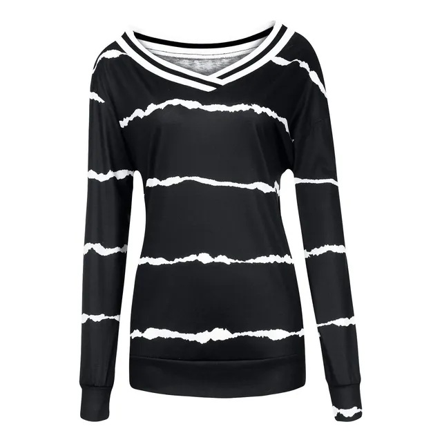 Camiseta Informal Larga Suelta Raya Manga Superior Estampado