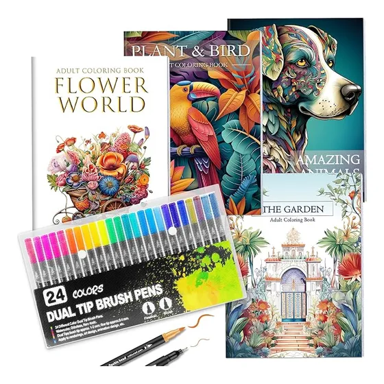 Set 4 Libros Para Colorear Y Rotuladores,mándala De Animales