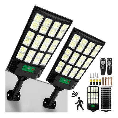 Kit 2 900w Luminaria Poste Solar Potente Com Sensor 900w Preto