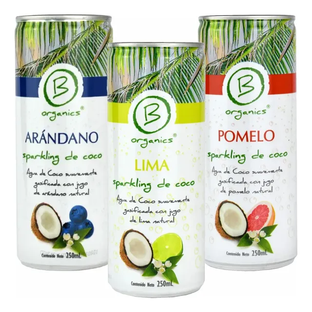 Pack Agua De Coco Sparkling (1) Pomelo,(1) Arandano(1) Limon