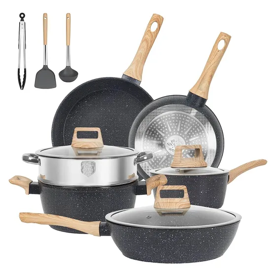 Juego De Utensilios De Cocina Soday, Granito Negro, Antiadhe