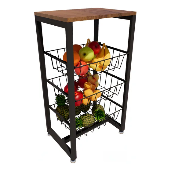  3 Cestos Base Para Bebedouro Belolar Fruteira De Chão Cozinha Preto Fosco Com Pés Regulavel Mdf 