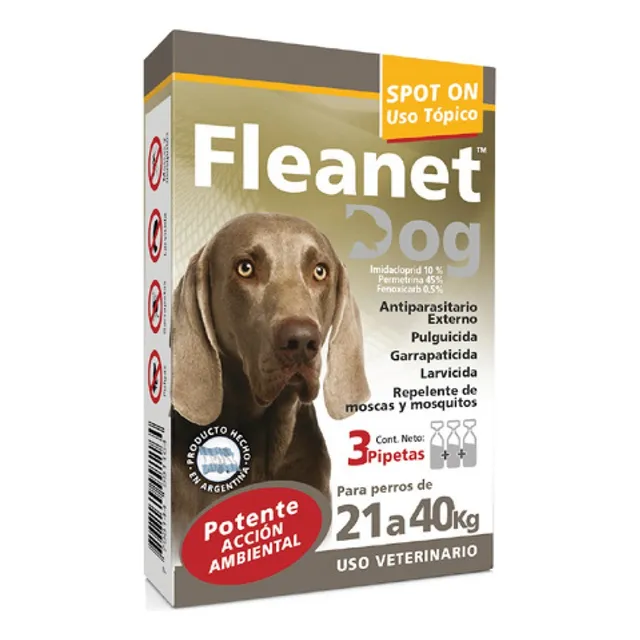 Pipeta Anti Pulga Garrapata Fleanet Perro 21 A 40kg X 3 Unid