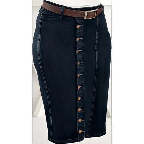 Falda De Jean Para Mujer Larga Con Botones Azul Profundo