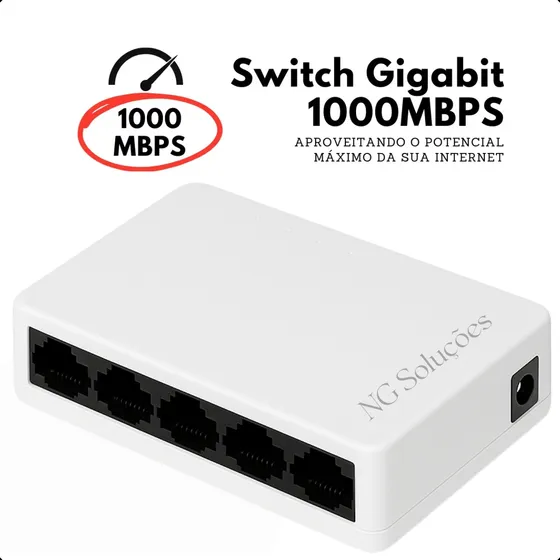 Switch 5 Portas Gigabit Hub De Rede 10/100/1000 Mbps Gbps Lan Rj45 Bivolt - Ng Soluções