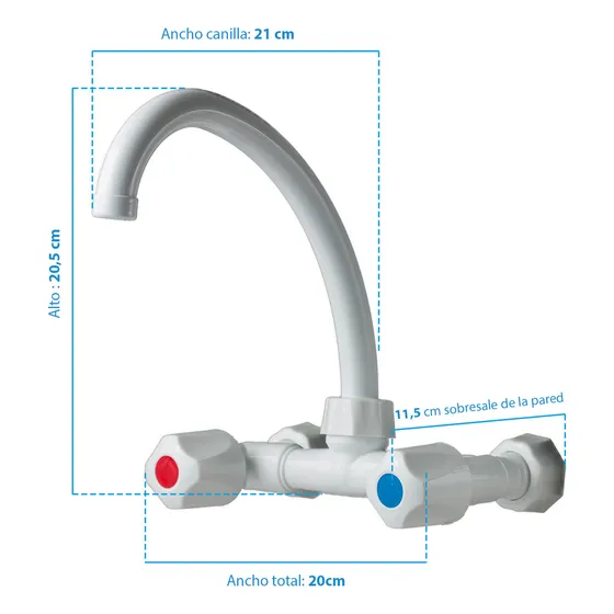 Ginyplast Mezcladora Pared Pico Curvo Canilla Móvi Cocina Lavadero Color Blanco