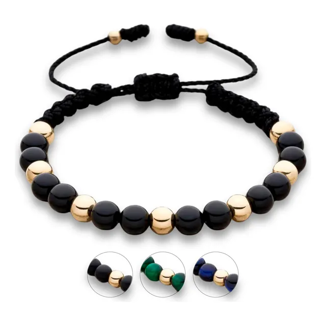 Pulsera Intercalada Doble Oro Laminado 18k + Cuarzos Natural