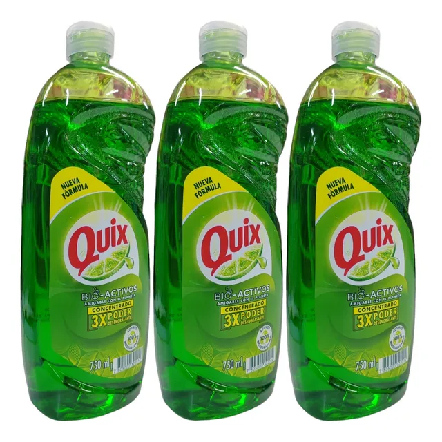 Pack X3 Quix Lavaloza Limón Con Bio Activo Concentrado 750ml