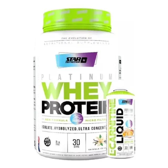 Proteína Whey Protein 2lbs + Carnitina Combo Star Nutrition Vainilla