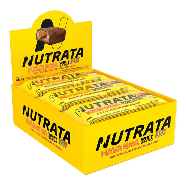 Whey Grego Bar Havanna Caixa 12 Unidades - Nutrata Sabor Doce De Leite Com Limão Whey Grego Bar Havanna Caixa 12 Unidades - Nutrata Sabor Doce De Leite Com Limão