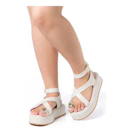 Sandália Flatform Donna Santa Confortável Detalhe Metalizado