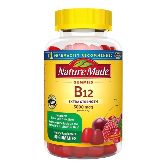 Nature Made B12 Extra Fuerte 3000 Mcg Con 60 Gomitas Sabor Cereza Y Vayas