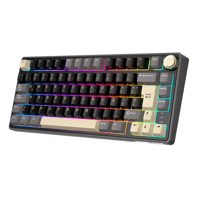 Teclado Mecánico Rkr75 75% Rgb Volume Control Pc Y Ps5 Teclado Phantom/ Brown Switch Idioma Español España