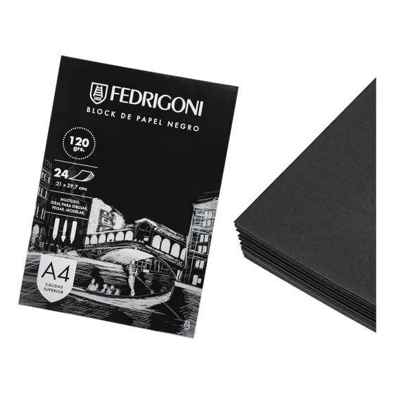 Block De 24 Hojas A4 De Papel Negro 120 Gr Modelado Dibujo