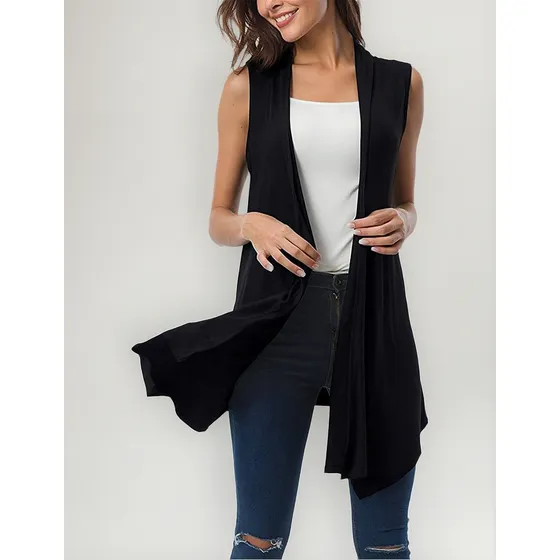 Chaleco Largo Con Bolsillos Laterales Para Mujer Tipo Blusa