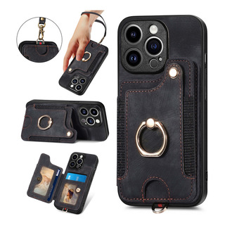 Capa De Couro Com Suporte De Anel Rfid Cards Solt Ring Holde Capa De Couro Com Suporte De Anel Rfid Cards Solt Ring Holde