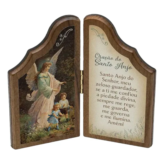 Adorno Com Oração Do Anjo Da Guarda Em Madeira Legítima