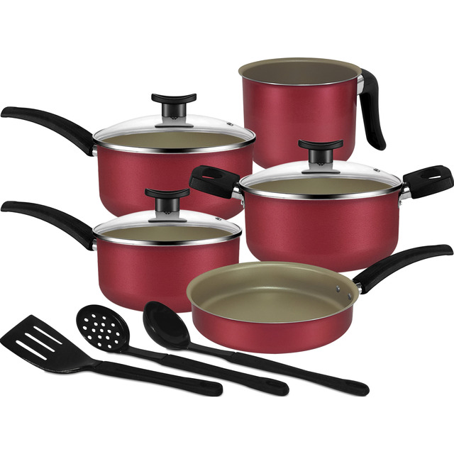 Jogo De Panelas Antiaderente Cereja 8 Pçs C/ Tampa De Vidro Jogo De Panelas Antiaderente Cereja 8 Pçs C/ Tampa De Vidro