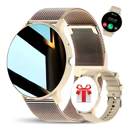 Relógio Inteligente Mulher Smartwatch Esportivo Redondo Ouro Ouro