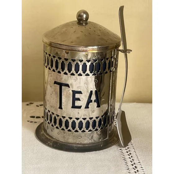 Recipiente Para Té En Hebras.metal Con Baño En Plata.marteré