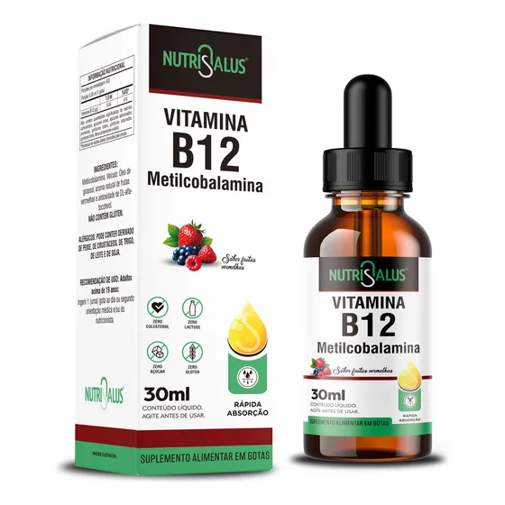 Vitamina B12 Metilcobalamina 9,94 Mcg Por Gota - 600 Doses - Rápida Absorção - Sabor Frutas Vermelhas - 30ml - Nutri Salus