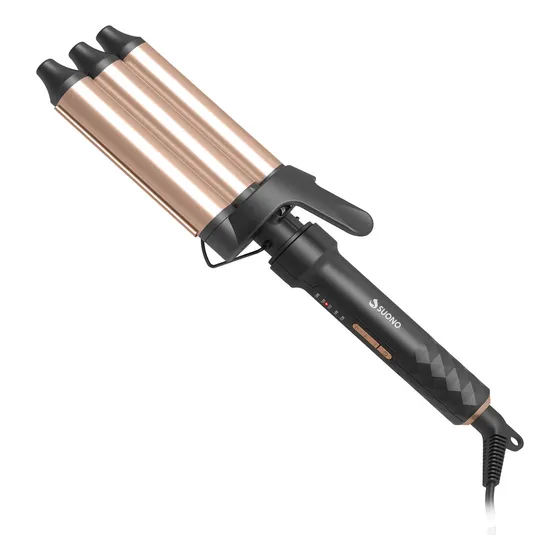 Buclera de Pelo Rizador Triple de Barril Suono Ondulera Modelador de Cabellos Con Ajuste Temperatura 25mm Color Negro