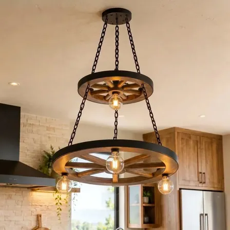 Lustre Pendente Luminária Rustico Roda de Carroça Rústica 4 Bocais 2 Andares