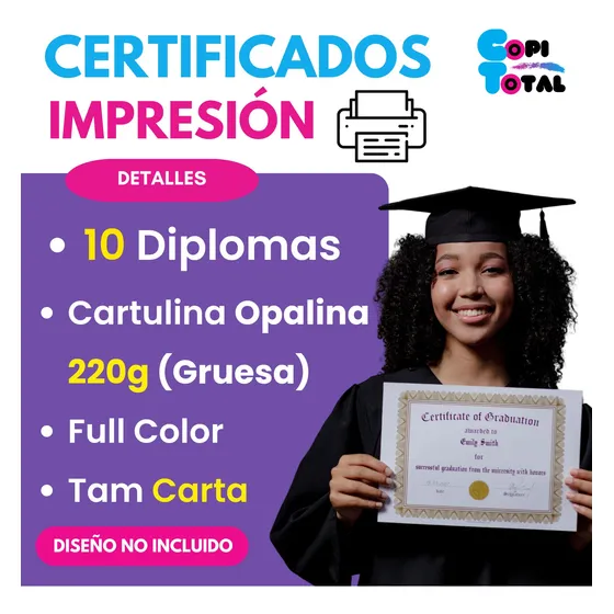 Impresión Certificado, Diploma, Curso. En Opalina Carta X10
