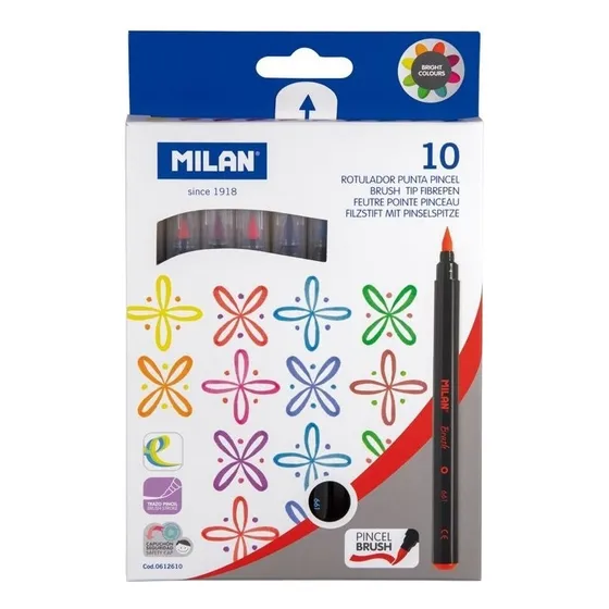 Plumón Punta Pincel Brush Tip 10 Pz Rotuladores Milan 661