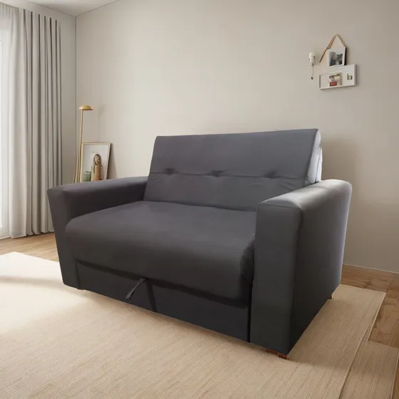Sofa Cama 2 Plazas 150 Cm Tapizado Rustico Gris Liso
