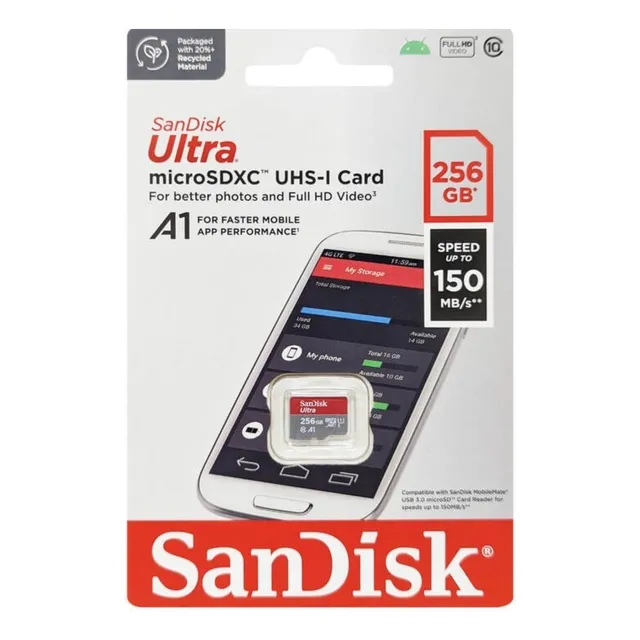 Tarjeta De Memoria Sandisk Ultra Microsd 256Gb Clase 10 A1 Velocidad Hasta 150Mb/S Para Smartphones Tablets Nintendo Switch Grabación Full Hd