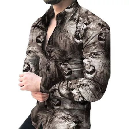 Camisa Para Hombre, Camisa Con Estampado De León En 3d, Cami
