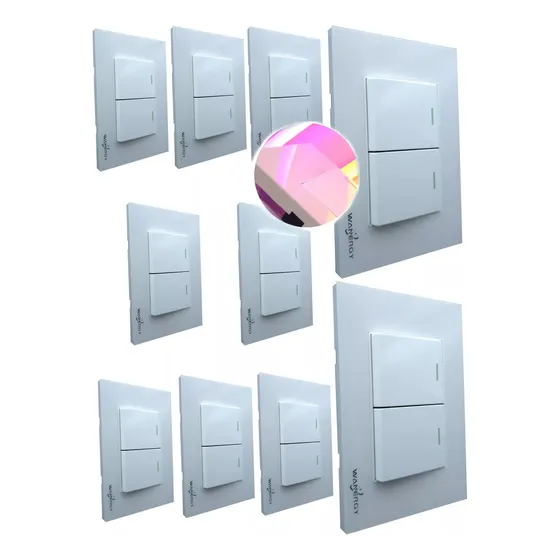 Pack 10 Pz Placa Armada Apagador Doble Acrilico Bco Cristal Color Blanco