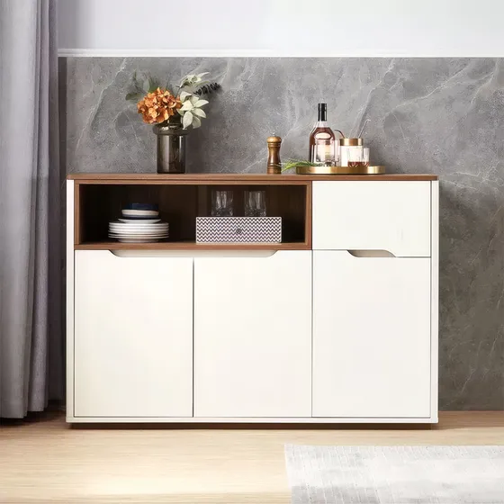 Owkuan Estante Multifuncional Moderno De 3 Puertas Y 1 Cajón Blanco