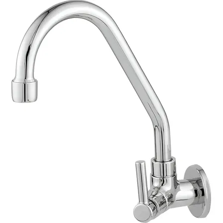 Torneira Bica Móvel De Cozinha Parede Alavanca 1/4 Acabamento Cromada Cor Prateado